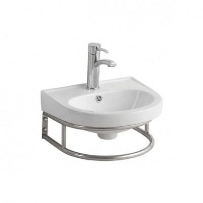 D306 washroom vanity hand wash basin with stainless steel shelf